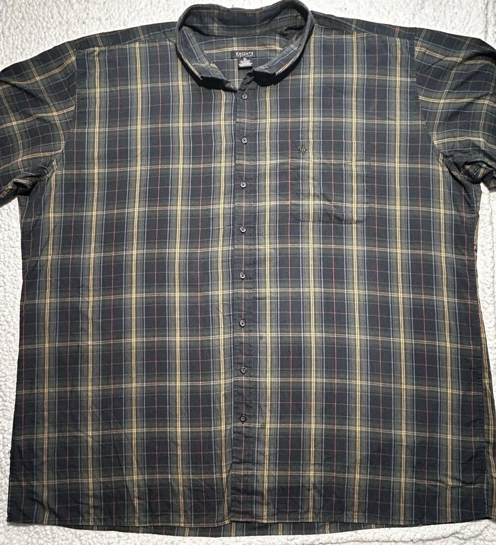 Knights Sportswear Men Shirt 4XLT Green Plaid Long Sleeve Button Down Tall